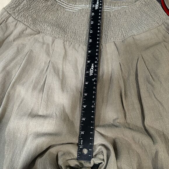 Womens Pants Large Pockets Stretch Boho Wide Leg Linen Blend Lagenlook Neutral - Picture 9 of 12